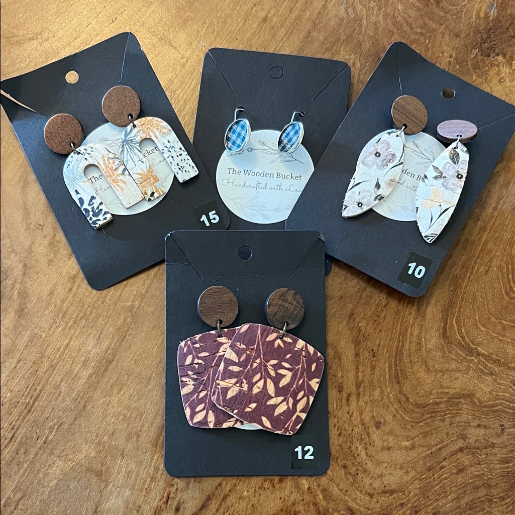 Artisan, Wood And Leather Earrings